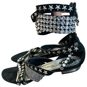 Philipp Plein Ankle high gladiator sandal in black and rhinestones